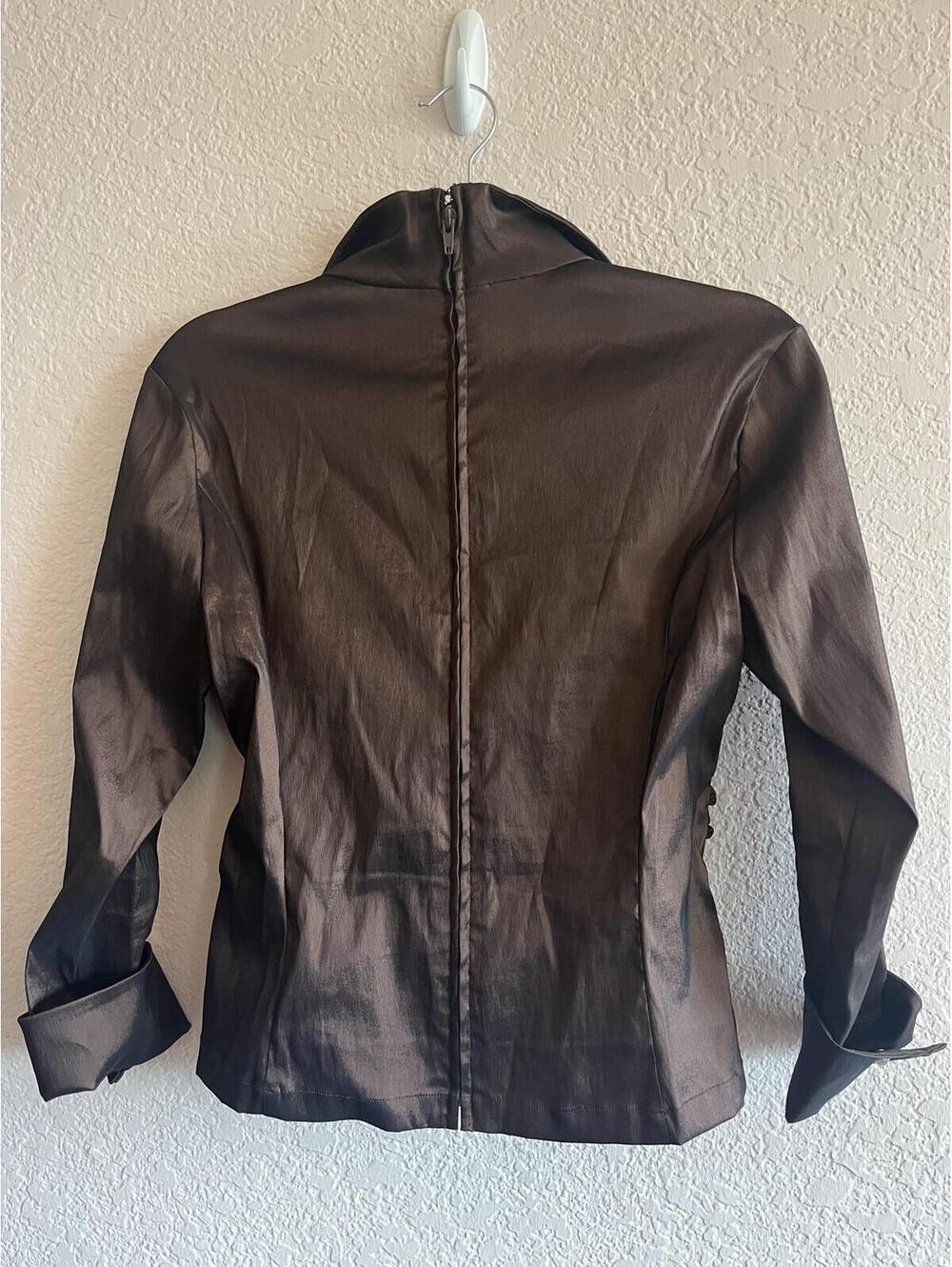 Tadashi Shoji Brown Satin Ruched Blouse Size 10 - Picture 3 of 7